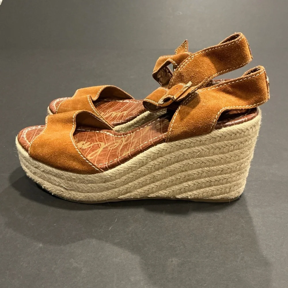 Sam Edelman Dimitree Brown Suede Espadrille Wedge Sandals Size 8.5